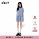 DZZIT地素連衣裙2025夏季新款復古深藍格子拼接小翻領(lǐng)短裙女3J2O4383T 深藍色（連衣裙) S