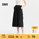 森馬（Semir）半身裙女復(fù)古風(fēng)質(zhì)感松緊腰夏季潮酷街頭設(shè)計(jì)感抽繩工裝裙美式 黑色90001 S 155/62A