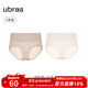 ubras純棉高腰內褲女輕壓收腹7A抗菌透氣新品三角褲短褲 瓷肌色+白色 2條 L