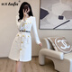 她芙（tafu）品牌女裝長(cháng)袖小香風(fēng)連衣裙女2025春秋新款小個(gè)子名媛收腰顯瘦裙子 白色 M
