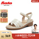 Bata時(shí)裝涼鞋女2025夏季商場(chǎng)新款百搭羊皮粗跟一字帶涼鞋AOE10BL5 米白 39