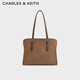 CHARLES&KEITH25冬新品復古絨面大容量單肩托特包新年禮物送女友CK2-30782735-1 Mocha Brown摩卡棕 L