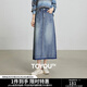 初語(yǔ)棉質(zhì)中長(cháng)A字牛仔裙女2025秋季新款撞色下擺后開(kāi)叉半身裙 復古藍 L