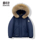 雪中飛（SNOWFLYING）藏藍色羽絨服女工裝派克服短款小個(gè)子大毛領(lǐng)冬季連帽2025情侶新款 藏青色配貉子大毛領(lǐng)(加急發(fā)貨) S 80-120斤左右