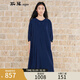 斯琴2022夏季新品女深蘭圓領刺繡五分袖系帶連衣裙長裙 BBXQ00428 深蘭 L