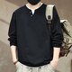 古先森美式復古純棉假兩件長(cháng)袖t恤男春季新款寬松內搭打底衫重磅V領(lǐng)衛衣 黑色 M 【110-130斤】
