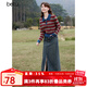 百圖betu女裝春季新款半身裙復古高腰開(kāi)叉牛仔半身裙女2401T54 牛仔色 M