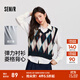 森馬（Semir）長(cháng)袖襯衫女冬季菱形格V領(lǐng)短背心易打理襯衣俏皮學(xué)院風(fēng)兩件套 藍紅色調00386 XL