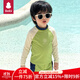 貝比兒童游泳裝男童分體泳衣夏長(cháng)袖a類(lèi)防曬速干寶寶海邊沙灘度假泳衣 蘋(píng)果綠+泳帽+泳鏡 防曬UPF50+耐氯 120 cm
