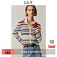 LILY2025秋新款復(fù)古翻領(lǐng)氣質(zhì)休閑撞色條紋修身針織開(kāi)衫外套女短款 601白色 M