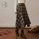 紫涵（ZIHAN）紫涵咖色格紋半身裙女2025年冬季新款復古不規則裙擺高腰a字裙子