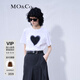 MO&Co.歐根紗立體愛心圓領(lǐng)短袖寬松純棉小白T恤夏上衣上裝基礎(chǔ)黑白 漂白色-第2批 L 170