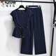 啄木鳥(niǎo)（TUCANO）藏青色無(wú)袖襯衫闊腿褲套裝女2025夏裝新款洋氣減齡大方得體兩件套 藏青色兩件套(上衣+闊腿褲) 2XL 128-140斤
