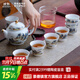 景德鎮官方陶瓷茶具套裝辦公室泡茶壺茶杯整套茶道高檔喬遷之喜搬家禮物 千里江山茶壺套組 10頭