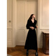 pusumede感絲絨連衣裙女新款法式氣質(zhì)v領(lǐng)收腰顯瘦中長(cháng)款裙子 黑色小個(gè)子(【建議身高155-162】) L
