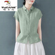 啄木鳥(niǎo)（TUCANO）棉麻襯衫女日系出口尾單棉麻純色短袖襯衫女夏休閑顯瘦上衣亞麻翻 綠色 M 【105-120斤】