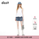 DZZIT地素牛仔短褲夏季刺繡工藝丹尼高腰短褲女 藍色 XS