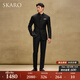 SKARO【新中式】羊毛中山裝西服套裝男新郎結婚高端復古立領(lǐng)西裝 黑色SKV1011A（兩件套） 52 碼上衣【西褲尺碼請備注】