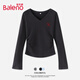 班尼路（Baleno）大v領(lǐng)打底衫女2025年冬季新款簡(jiǎn)約時(shí)尚單面磨毛收腰抽褶長(cháng)袖t恤
