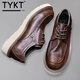 TYKT工裝鞋男系帶【頭層牛皮】男鞋大頭皮鞋男英倫風(fēng)低幫皮鞋軟皮男鞋 棕色 41