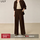 LILY冬新款女裝復(fù)古美拉德寬松舒適垂感百搭通勤高腰闊腿褲女 710咖啡 M
