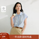 茵曼（INMAN）涼感亞麻法式系帶襯衫2025夏季女裝新款寬松蝙蝠袖襯衣上衣 淺藍色 S