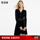 歌莉婭（GOELIA）連衣裙V領(lǐng)法式服裝絲絨裙子黑色禮服裙1C1R4H210 00B黑色 L
