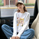 衣品元秋季女裝新款長(zhǎng)袖T恤女秋裝學(xué)生休閑通勤圓領(lǐng)前胸彩色圖案長(zhǎng)袖T恤 白色 M （85-105斤）