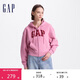 GAP女裝秋冬碳素軟磨抓絨logo連帽衛衣落肩袖休閑外套634420