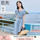 香影氣質(zhì)牛仔連衣裙女2025夏季新款收腰單排扣法式泡泡袖方領(lǐng)裙子 牛仔藍(lán) S