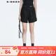 sdeer圣迪奧2022冬季女裝保暖舒適高腰熱褲無(wú)彈力時(shí)尚皮質(zhì)拼接毛呢A字短褲S20480902 黑色/91 L/170