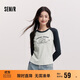 森馬（Semir）長(cháng)袖T恤女拼色插肩袖小狗套頭衫鹽系潮冬季抓毛衣服101724101010