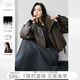 對白【杜鵑同款】PU皮翻領(lǐng)短款羽絨服女2025冬季新款保暖皮衣夾克 巧克力棕 L