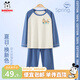 巴布豆兒童睡衣純棉男童家居服女童套裝長(cháng)袖t恤長(cháng)褲兩件套【7A抗菌】 海軍藍 補丁巴布X 160