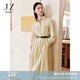 玖姿·安娜蔻【知性衣櫥】赫本風(fēng)壓褶腰帶X型連衣裙女2024春款 杏色 XL