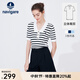 Navigare意大利小帆船短袖針織衫女士夏季顯瘦時(shí)尚條紋POLO衫V領(lǐng)毛衣T恤衫 科技白/黑 XL 碼