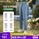 Olrain歐芮兒藍色牛仔褲女夏季高腰時尚直筒寬松闊腿磨邊老爹褲 牛仔藍 M 160/68A