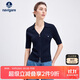 Navigare意大利小帆船女純色修身休閑通勤短袖針織開衫2324595504 深藍(lán) L 