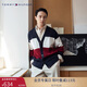 Tommy Hilfiger【拼色開(kāi)衫】秋冬男女商務(wù)休閑學(xué)院慵懶V領(lǐng)寬松針織外套毛衣