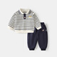 贏(yíng)一貝（Yingyibei）男童套裝秋冬裝洋氣新款帥氣童裝寶寶衛衣嬰兒束腳褲冬季兒童衣服 條紋 90