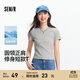 森馬（Semir）涼感T|森馬短袖T恤女短款刺繡修身休閑2025新款基礎(chǔ)圓領(lǐng)正肩夏裝 中花灰00510 M