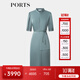 PORTS寶姿女裝2024夏季新款時(shí)尚優(yōu)雅不對稱(chēng)疊片緞面中袖連衣裙 波羅地海藍 L (8)