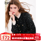 百圖betu女裝2025春季新款短外套圓領(lǐng)波點(diǎn)提花粗花呢外套女2501T39 黑色 M