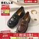 百麗（Belle）復古抓皺鎏金樂(lè )福鞋女2025秋新款商場(chǎng)款牛皮粗跟jk樂(lè )福鞋E1Y1DCA5 黑色 37