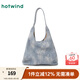熱風(fēng)（Hotwind）包包2025年春季新款女士編織壓紋單肩軟包慵懶風(fēng)大容量單肩包 06蘭色 中