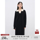 自巧小個(gè)子灰色polo針織連衣裙女秋冬2024新款韓系長(cháng)袖寬松毛衣裙 黑白拼 S (3碼)