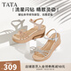 他她（TATA）絕美坡跟涼鞋女度假一字帶厚底時(shí)裝涼鞋秋季新款7MY14BL4 銀色 37