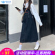 歐貝汐牛仔背帶連衣裙女春夏季新款可愛(ài)韓版學(xué)生小個(gè)子寬松裙子夏天 藍灰 M