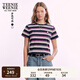 Teenie Weenie小熊女裝T恤2025夏季新款時(shí)髦活力彩色條紋圓領(lǐng)短袖 藏青色 M