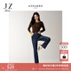 玖姿·安娜蔻【隨心彈】?jì)?yōu)雅復古加絨九分牛仔煙管褲女2025冬季新款 深藍 M